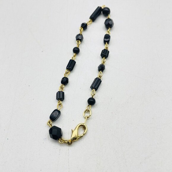 Dainty Black Bead Station Bracelet Gold Tone Classic Career Cosplay LARP - Picture 2 of 6